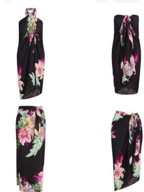NWT Walter Baker Paradise Sarong in Grand Magnolia Black OS